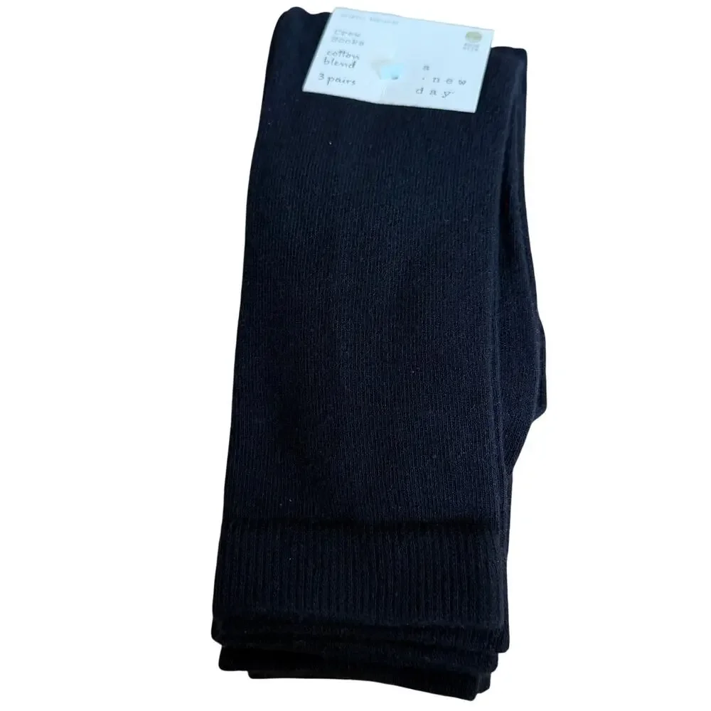 A New Day Women's 3 Pack Black Crew Socks - Size 4-10 - NWT